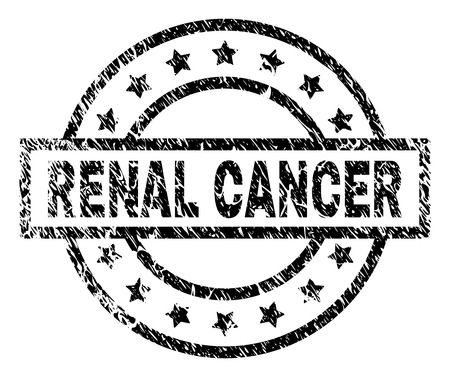 RENAL CANCER stamp seal watermark with distress style. Designed with rectangle, circles and stars. Black vector rubber print of RENAL CANCER caption with dirty texture.のイラスト素材