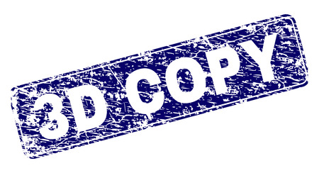 3D COPY stamp seal print with grunge style. Seal shape is a rounded rectangle with frame. Blue vector rubber print of 3D COPY label with dust style.のイラスト素材