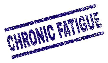 CHRONIC FATIGUE seal print with distress style. Blue vector rubber print of CHRONIC FATIGUE label with corroded texture. Text label is placed between parallel lines.のイラスト素材