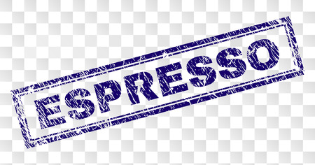 ESPRESSO stamp seal watermark with rubber print style and double framed rectangle shape. Stamp is placed on a transparent background. Blue vector rubber print of ESPRESSO label with grunge texture.のイラスト素材