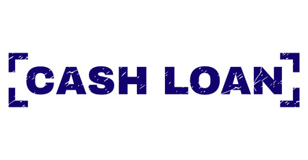 CASH LOAN text seal print with grunge texture. Text caption is placed inside corners. Blue vector rubber print of CASH LOAN with unclean texture.のイラスト素材