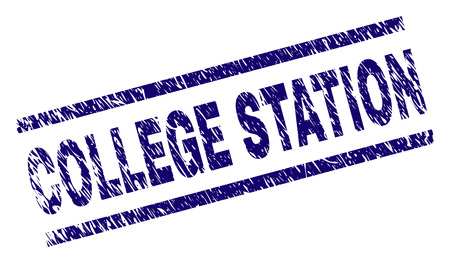 COLLEGE STATION seal print with grunge style. Blue vector rubber print of COLLEGE STATION title with dirty texture. Text title is placed between parallel lines.のイラスト素材
