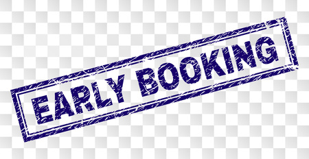 EARLY BOOKING stamp seal print with rubber print style and double framed rectangle shape. Stamp is placed on a transparent background.のイラスト素材