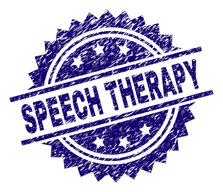SPEECH THERAPY stamp seal watermark with distress style. Blue vector rubber print of SPEECH THERAPY text with dirty texture.のイラスト素材
