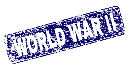 WORLD WAR II stamp seal print with grunge style. Seal shape is a rounded rectangle with frame. Blue vector rubber print of WORLD WAR II tag with unclean style.のイラスト素材