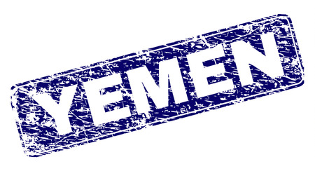 YEMEN stamp seal print with grunge texture. Seal shape is a rounded rectangle with frame. Blue vector rubber print of YEMEN text with grunge texture.のイラスト素材