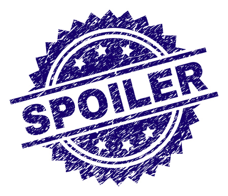 SPOILER stamp seal watermark with distress style. Blue vector rubber print of SPOILER text with corroded texture.のイラスト素材