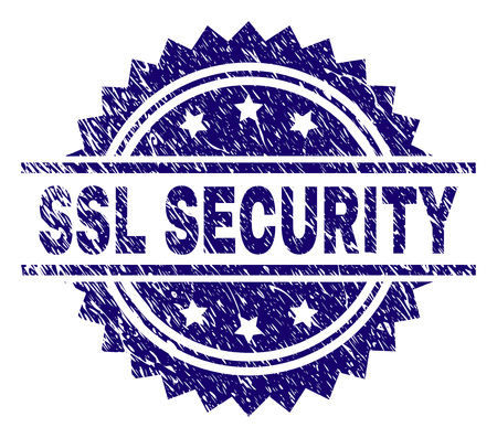 SSL SECURITY stamp seal watermark with distress style. Blue vector rubber print of SSL SECURITY text with corroded texture.のイラスト素材
