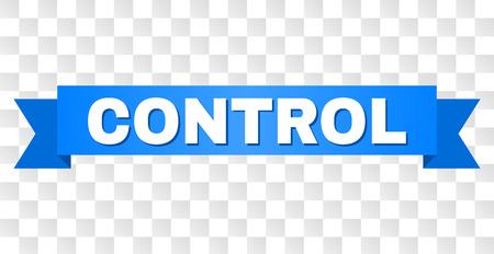 CONTROL text on a ribbon. Designed with white title and blue stripe. Vector banner with CONTROL tag on a transparent background.のイラスト素材