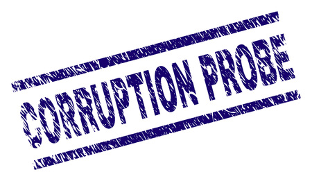 CORRUPTION PROBE seal imprint with distress style. Blue vector rubber print of CORRUPTION PROBE title with unclean texture. Text title is placed between parallel lines.のイラスト素材