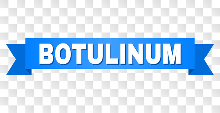 BOTULINUM text on a ribbon. Designed with white title and blue tape. Vector banner with BOTULINUM tag on a transparent background.のイラスト素材