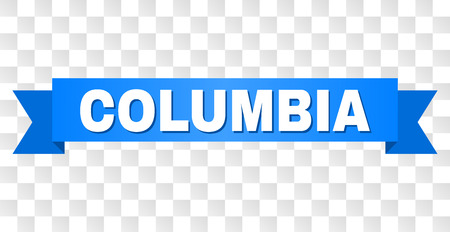 COLUMBIA text on a ribbon. Designed with white title and blue stripe. Vector banner with COLUMBIA tag on a transparent background.のイラスト素材