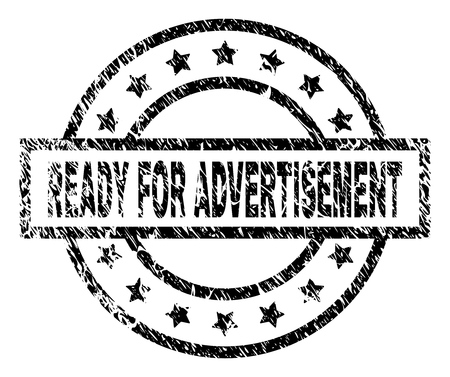 READY FOR ADVERTISEMENT stamp seal watermark with distress style. Designed with rectangle, circles and stars. Black vector rubber print of READY FOR ADVERTISEMENT tag with dirty texture.のイラスト素材