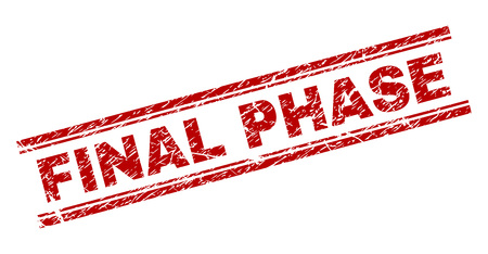 FINAL PHASE seal print with grunge effect. Red vector rubber print of FINAL PHASE caption with grunge texture. Text title is placed between double parallel lines.のイラスト素材