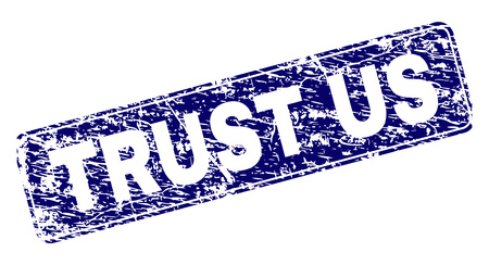 TRUST US stamp seal print with grunge texture. Seal shape is a rounded rectangle with frame. Blue vector rubber print of TRUST US tag with grunge style.のイラスト素材