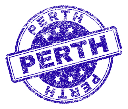 PERTH stamp seal watermark with grunge texture. Designed with rounded rectangles and circles. Blue vector rubber print of PERTH text with grunge texture.のイラスト素材