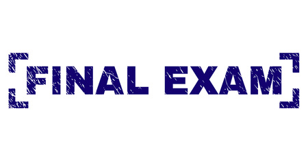 FINAL EXAM tag seal imprint with corroded texture. Text tag is placed inside corners. Blue vector rubber print of FINAL EXAM with dust texture.のイラスト素材