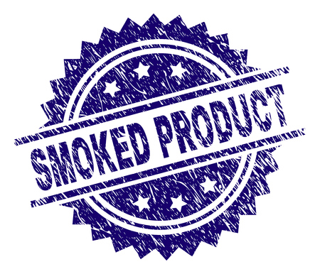 SMOKED PRODUCT stamp seal watermark with distress style. Blue vector rubber print of SMOKED PRODUCT title with dirty texture.のイラスト素材