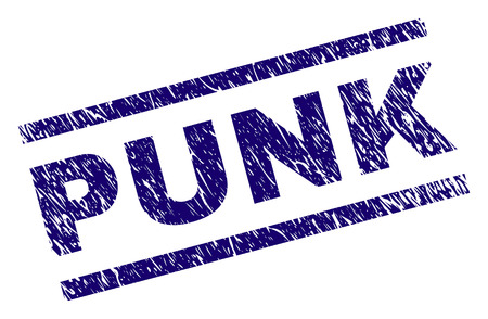PUNK seal print with grunge style. Blue vector rubber print of PUNK label with corroded texture. Text caption is placed between parallel lines.のイラスト素材