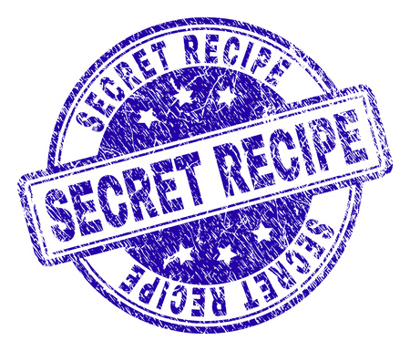 SECRET RECIPE stamp seal watermark with grunge texture. Designed with rounded rectangles and circles. Blue vector rubber print of SECRET RECIPE caption with grunge texture.のイラスト素材