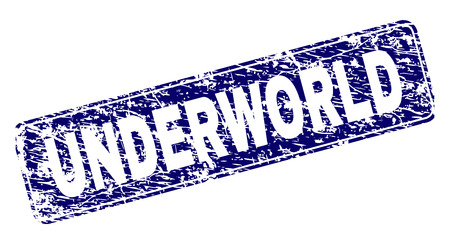 UNDERWORLD stamp seal print with distress style. Seal shape is a rounded rectangle with frame. Blue vector rubber print of UNDERWORLD caption with grunge style.のイラスト素材