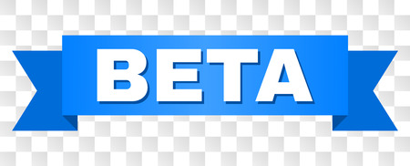 BETA text on a ribbon. Designed with white title and blue tape. Vector banner with BETA tag on a transparent background.のイラスト素材