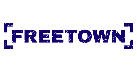 FREETOWN text seal print with corroded texture. Text label is placed inside corners. Blue vector rubber print of FREETOWN with dirty texture.のイラスト素材