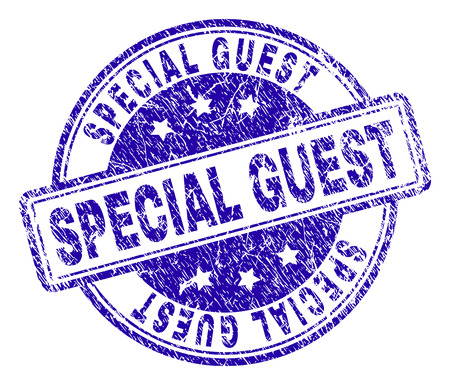 SPECIAL GUEST stamp seal watermark with grunge texture. Designed with rounded rectangles and circles. Blue vector rubber print of SPECIAL GUEST title with grunge texture.のイラスト素材