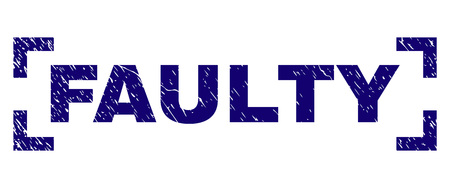 FAULTY label seal print with grunge texture. Text tag is placed inside corners. Blue vector rubber print of FAULTY with unclean texture.のイラスト素材