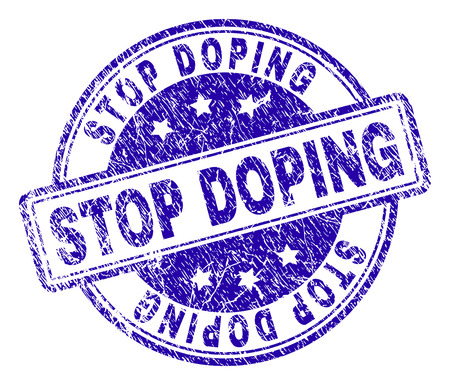STOP DOPING stamp seal imprint with grunge texture. Designed with rounded rectangles and circles. Blue vector rubber print of STOP DOPING label with grunge texture.のイラスト素材
