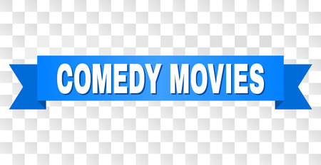 COMEDY MOVIES text on a ribbon. Designed with white caption and blue stripe. Vector banner with COMEDY MOVIES tag on a transparent background.のイラスト素材