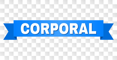 CORPORAL text on a ribbon. Designed with white caption and blue tape. Vector banner with CORPORAL tag on a transparent background.のイラスト素材