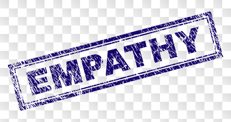 EMPATHY stamp seal print with rubber print style and double framed rectangle shape. Stamp is placed on a transparent background. Blue vector rubber print of EMPATHY text with retro texture.のイラスト素材