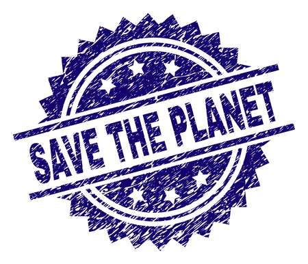 SAVE THE PLANET stamp seal watermark with distress style. Blue vector rubber print of SAVE THE PLANET caption with dirty texture.のイラスト素材