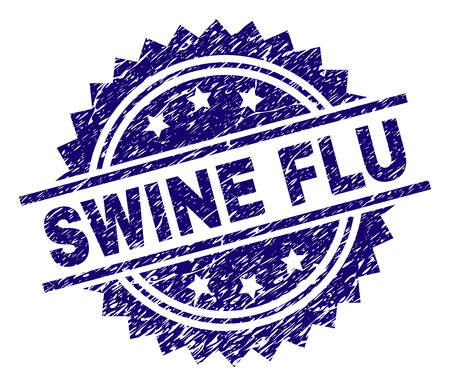 SWINE FLU stamp seal watermark with distress style. Blue vector rubber print of SWINE FLU caption with corroded texture.のイラスト素材