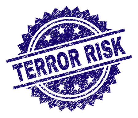 TERROR RISK stamp seal watermark with distress style. Blue vector rubber print of TERROR RISK label with unclean texture.のイラスト素材