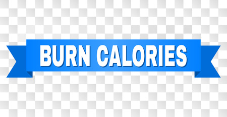 BURN CALORIES text on a ribbon. Designed with white caption and blue tape. Vector banner with BURN CALORIES tag on a transparent background.のイラスト素材