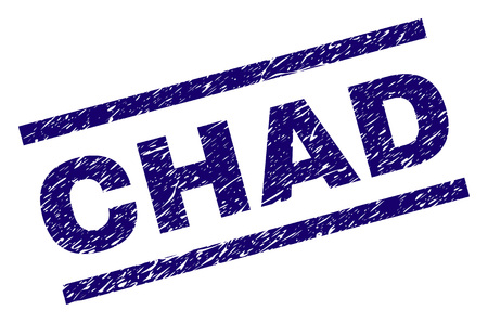CHAD seal print with grunge style. Blue vector rubber print of CHAD text with corroded texture. Text label is placed between parallel lines.のイラスト素材