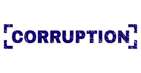 CORRUPTION caption seal print with corroded texture. Text label is placed inside corners. Blue vector rubber print of CORRUPTION with corroded texture.のイラスト素材