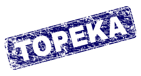 TOPEKA stamp seal print with distress texture. Seal shape is a rounded rectangle with frame. Blue vector rubber print of TOPEKA label with dirty texture.のイラスト素材