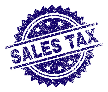 SALES TAX stamp seal watermark with distress style. Blue vector rubber print of SALES TAX title with grunge texture.のイラスト素材