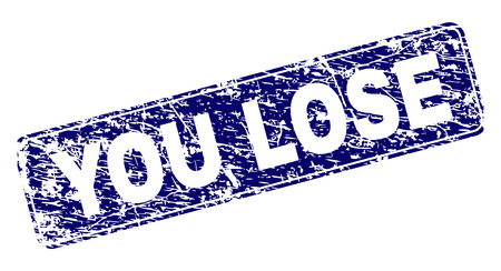 YOU LOSE stamp seal print with distress style. Seal shape is a rounded rectangle with frame. Blue vector rubber print of YOU LOSE label with scratched style.のイラスト素材