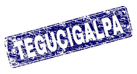 TEGUCIGALPA stamp seal print with distress texture. Seal shape is a rounded rectangle with frame. Blue vector rubber print of TEGUCIGALPA title with grunge texture.のイラスト素材