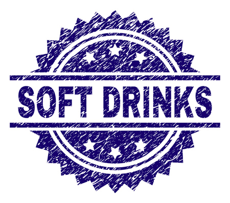 SOFT DRINKS stamp seal watermark with distress style. Blue vector rubber print of SOFT DRINKS text with scratched texture.のイラスト素材