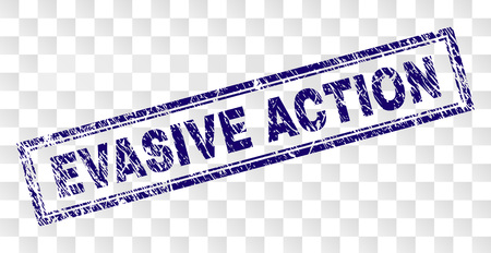 EVASIVE ACTION stamp seal imprint with rubber print style and double framed rectangle shape. Stamp is placed on a transparent background.のイラスト素材