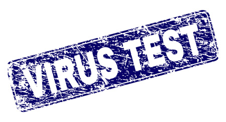 VIRUS TEST stamp seal print with grunge style. Seal shape is a rounded rectangle with frame. Blue vector rubber print of VIRUS TEST text with grunge texture.のイラスト素材