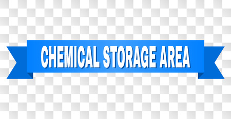CHEMICAL STORAGE AREA text on a ribbon. Designed with white title and blue tape. Vector banner with CHEMICAL STORAGE AREA tag on a transparent background.のイラスト素材