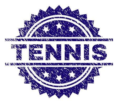 TENNIS stamp seal watermark with distress style. Blue vector rubber print of TENNIS text with dirty texture.のイラスト素材