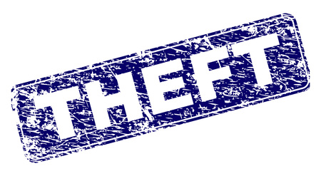 THEFT stamp seal print with grunge style. Seal shape is a rounded rectangle with frame. Blue vector rubber print of THEFT label with grunge style.のイラスト素材