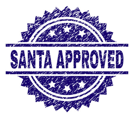 SANTA APPROVED stamp seal watermark with distress style. Blue vector rubber print of SANTA APPROVED caption with unclean texture.のイラスト素材
